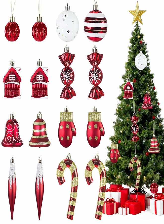 CUQI Christmas Ornaments, 16Pcs Red and White Christmas Ornaments Set with Hanging Strings Ideal for Christmas Tree Decorations and Indoor Accents - Image 1
